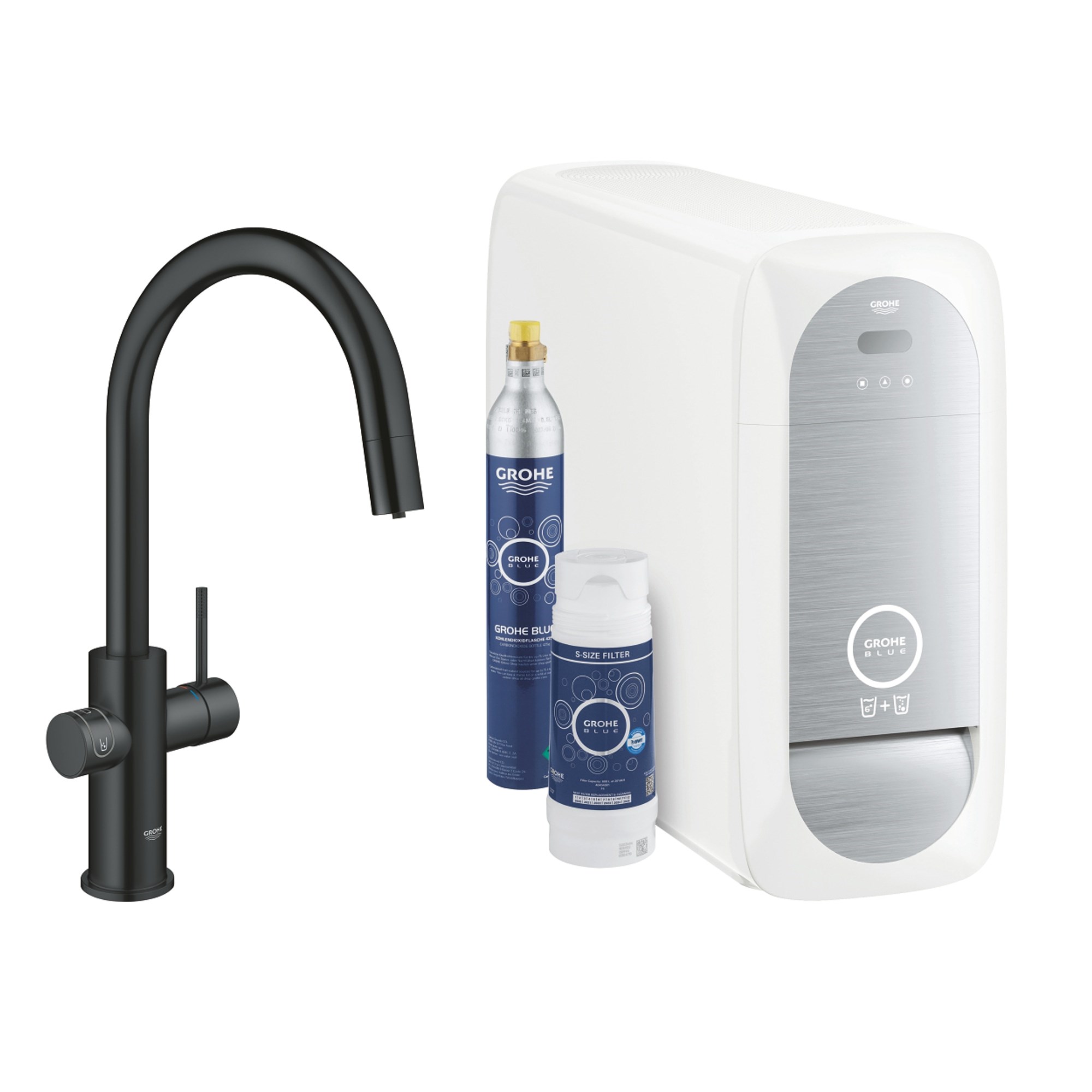 Grohe Blue Home Arıtmalı İçme Suyu ve Soda Yapan Spiralli Mutfak Bataryası Kadife Siyah 31541KS0