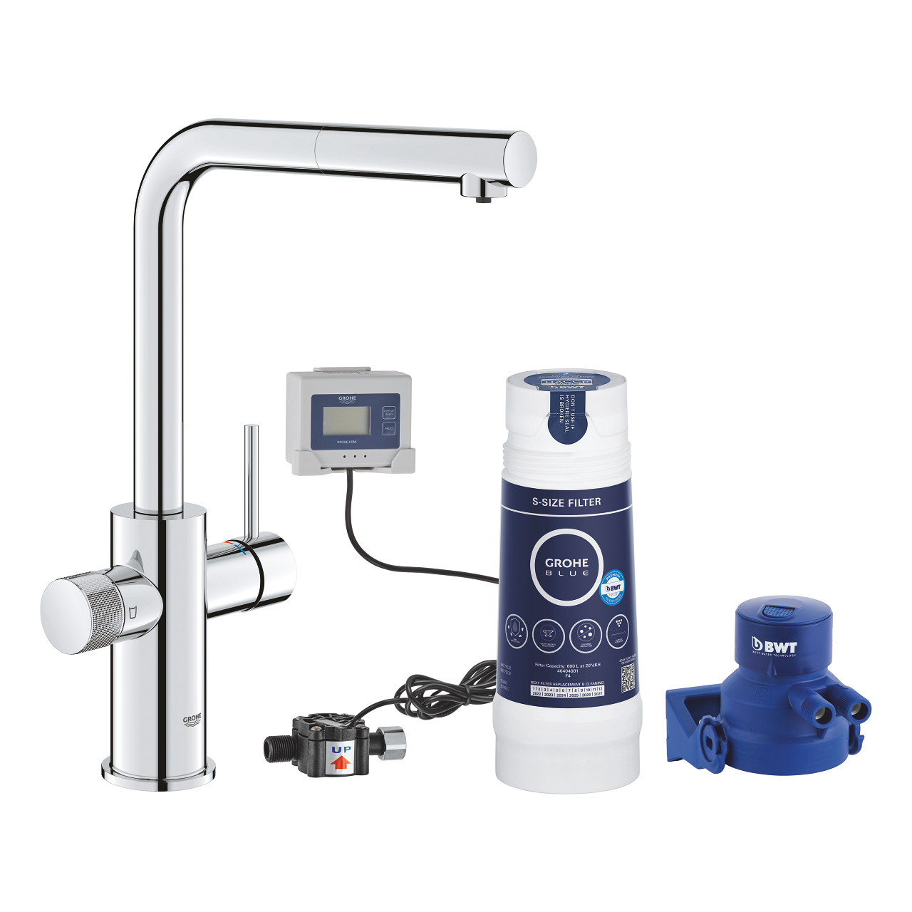 Grohe Blue Pure Minta Arıtmalı İçme Suyu ve Soda Yapan Professional Spiralli Eviye Bataryası Başlangıç Seti Krom 30591000