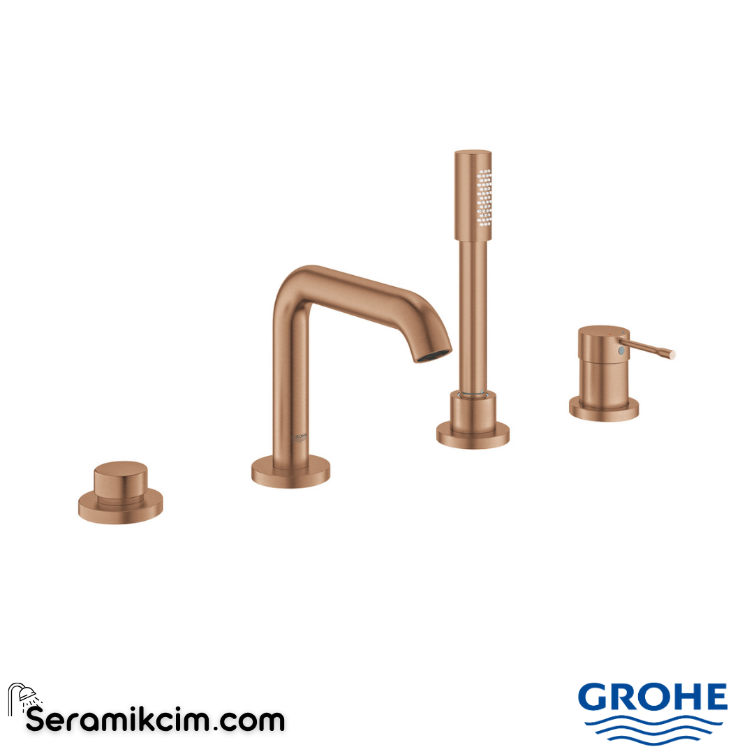 Grohe Essence Dört Delikli Ankastre Küvet Bataryası (Sıva Üstü Grubu), Fırçalı Bakır 25251DL1