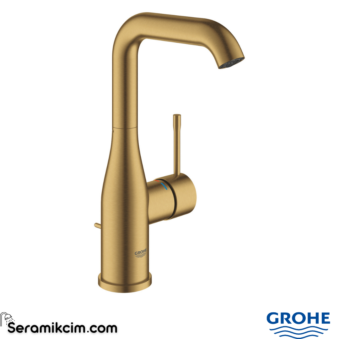 Grohe Essence Yüksek Lavabo Bataryası, Sifon Kumandalı, Fırçalı Altın 24174GN1