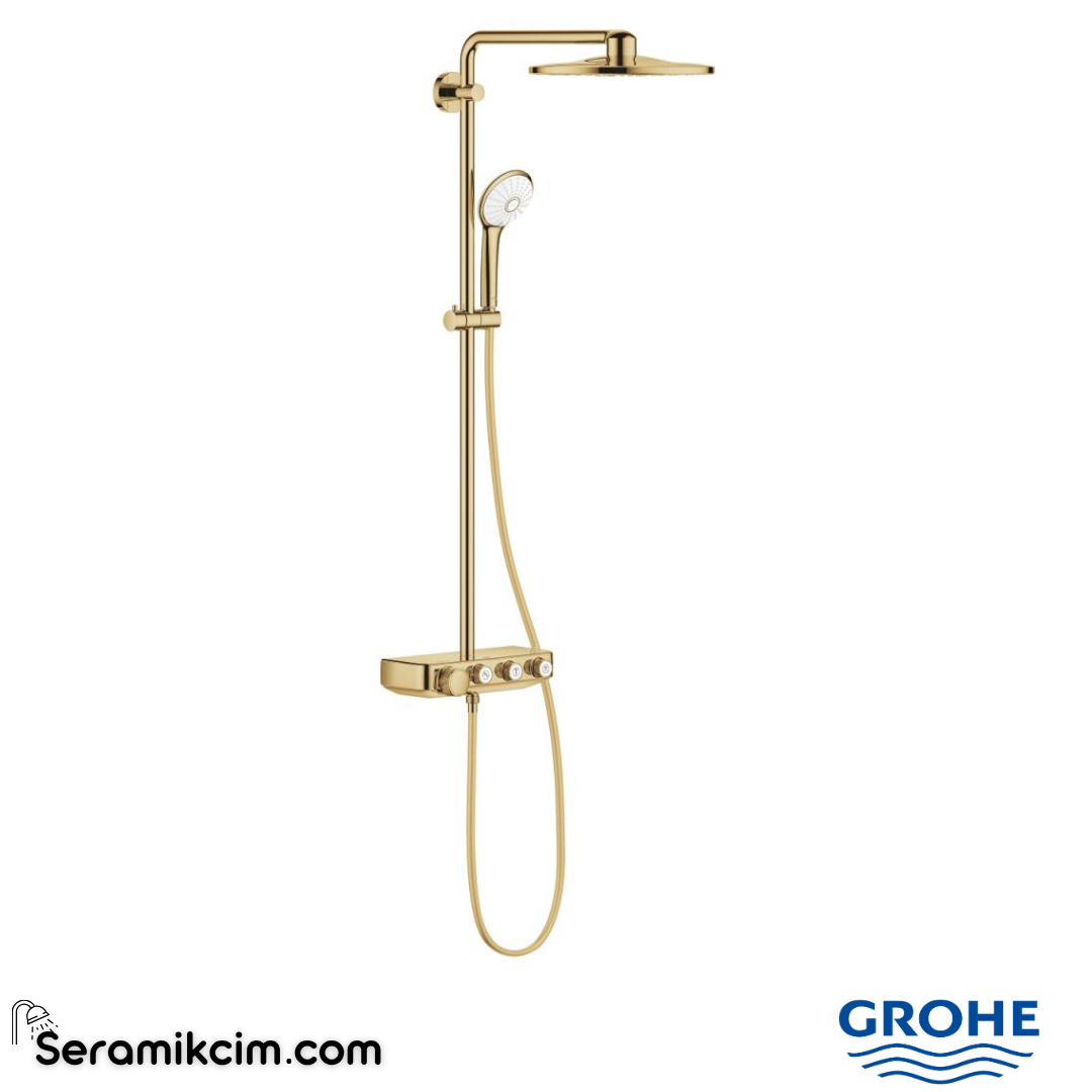 Grohe Euphoria SmartControl 310 Duo Duş Sistemi, Duvara Monte, Termostatik Bataryalı Duş Kolonu, Parlak Altın 26507GL0 - 26507GL0