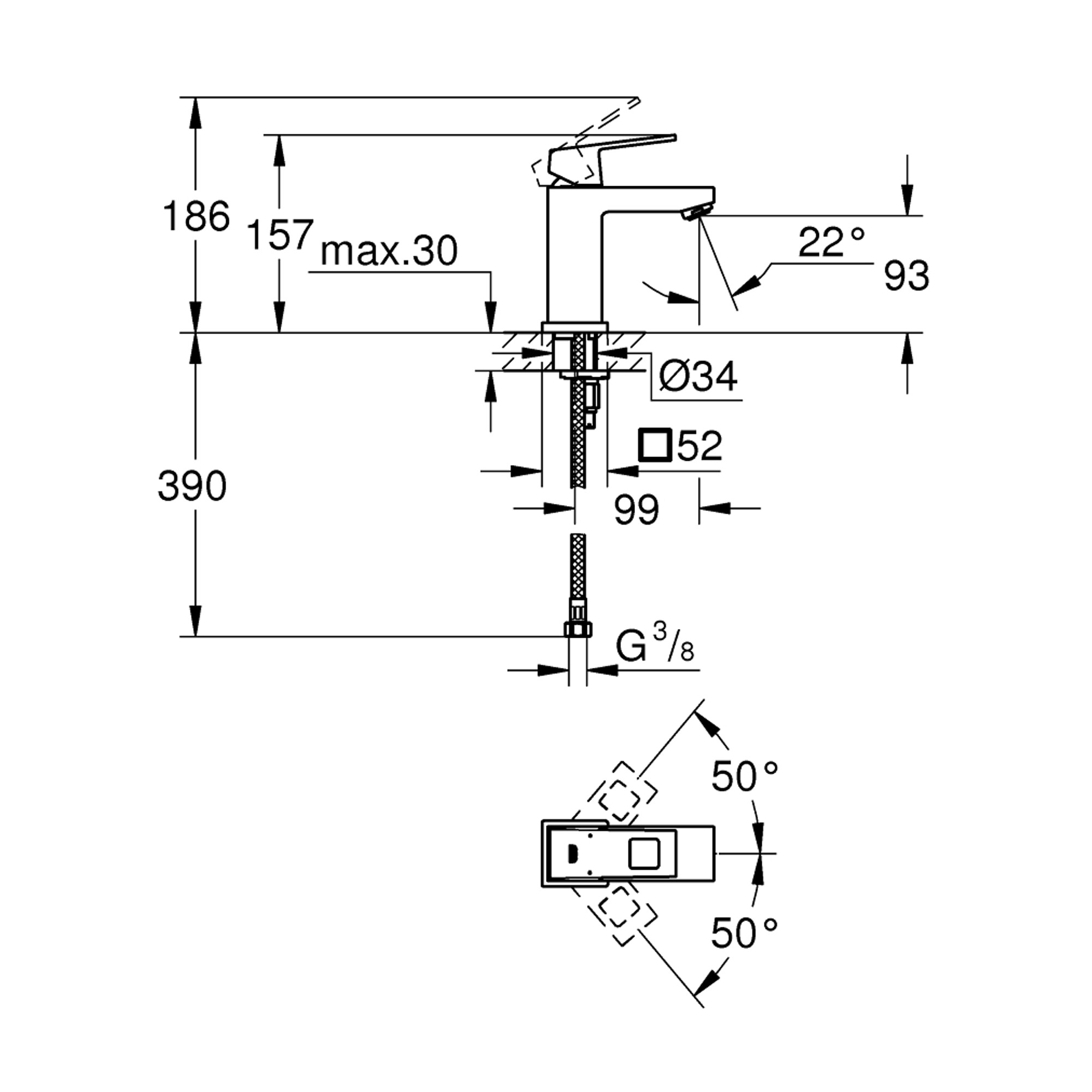 Grohe Eurocube Lavabo Bataryası S Boy Krom 2313200E