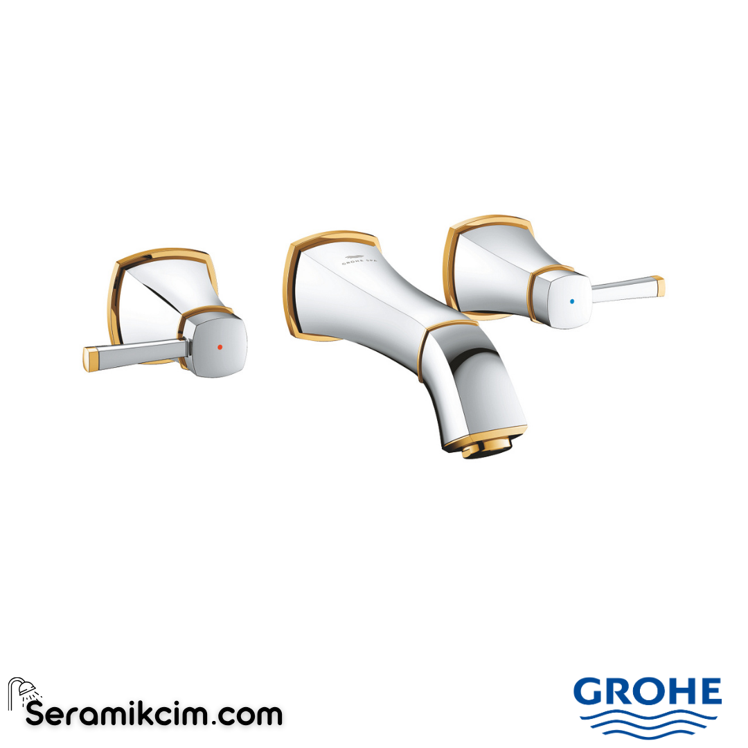 Grohe Grandera Duvardan Ankastre Lavabo Bataryası (Sıva Üstü Grubu) Krom-Altın 20622IG0