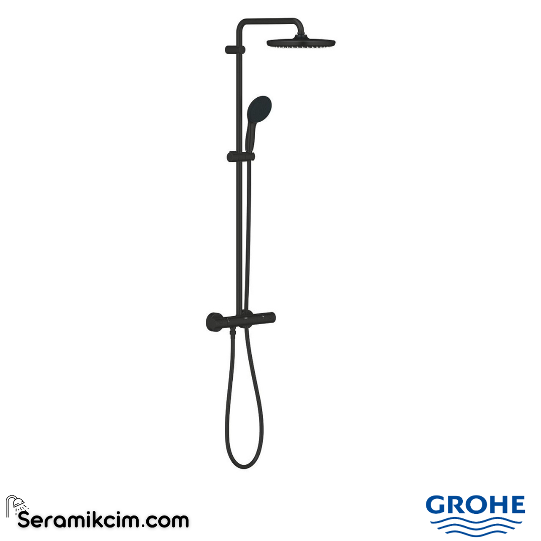 Grohe Grohe Tempesta System 250 Duvara Monte Termostatik Bataryalı Duş Kolonu, Mat Siyah 266702431