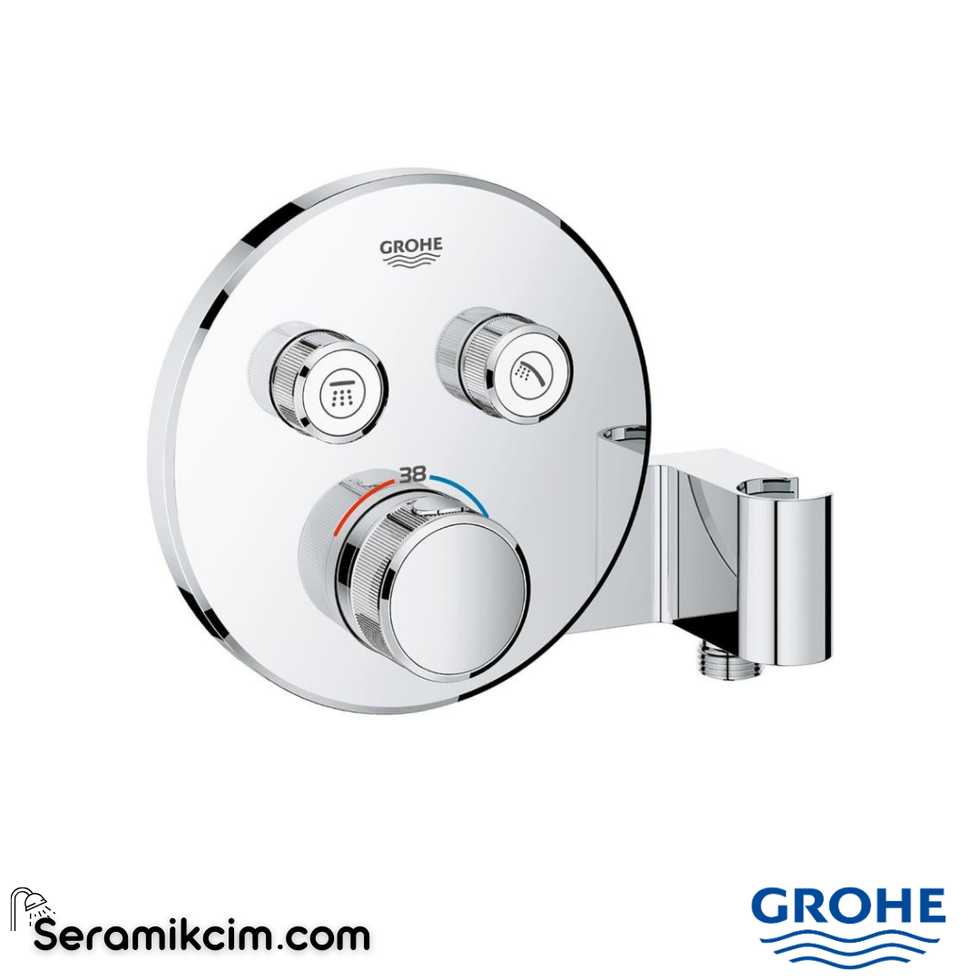 Grohe Grohtherm Çift Valfli Akış Kontrollü, Ankastre Termostatik Banyo Bataryası (Sıva Üstü Grubu), El Duşu Askılı Krom 29120000