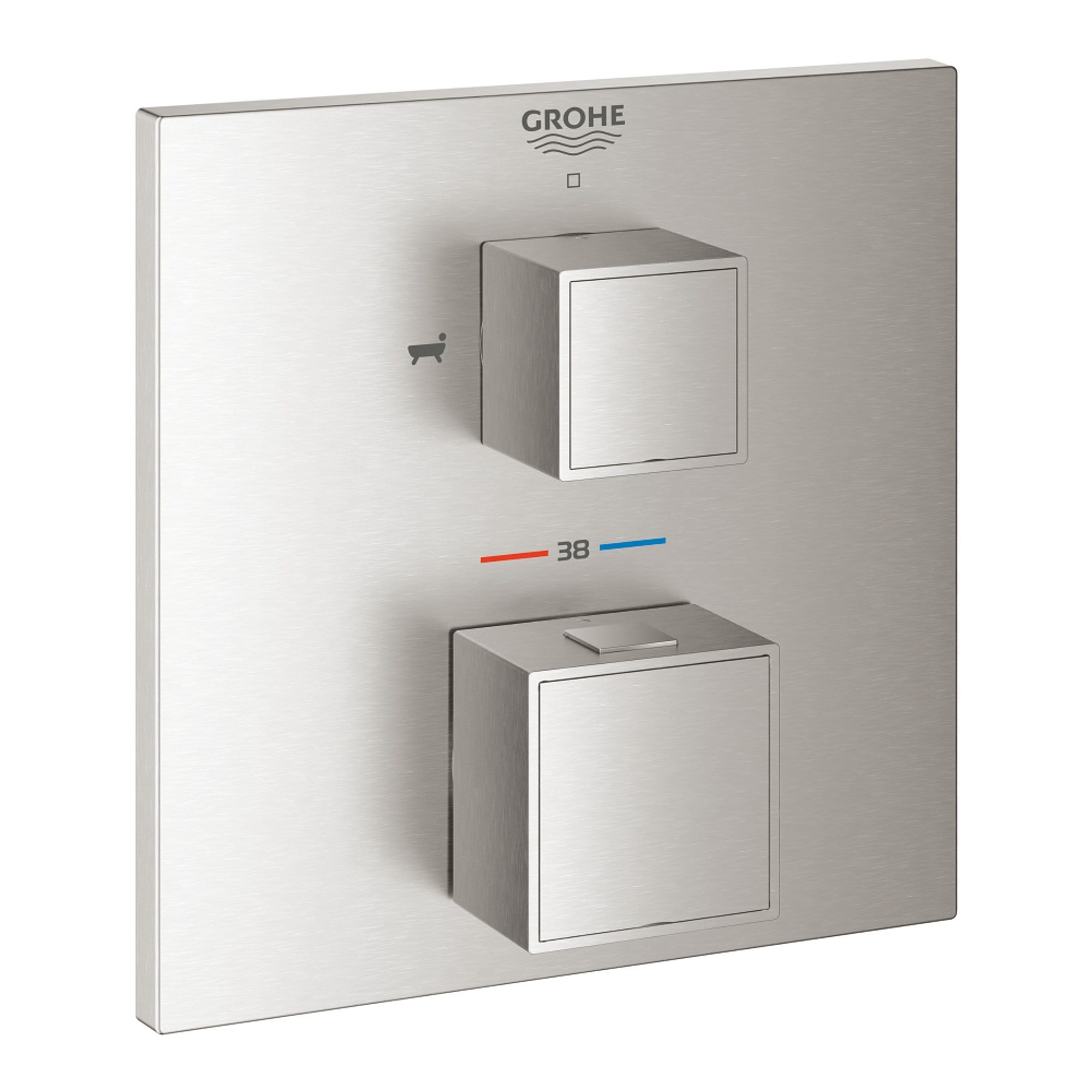Grohe Grohtherm Cube Ankastre Termostatik Küvet Bataryası 2 Çıkışlı Açma Kapama ve Yönlendirici Valfli (Sıva Üstü Grubu) Paslanmaz Çelik 24155DC0