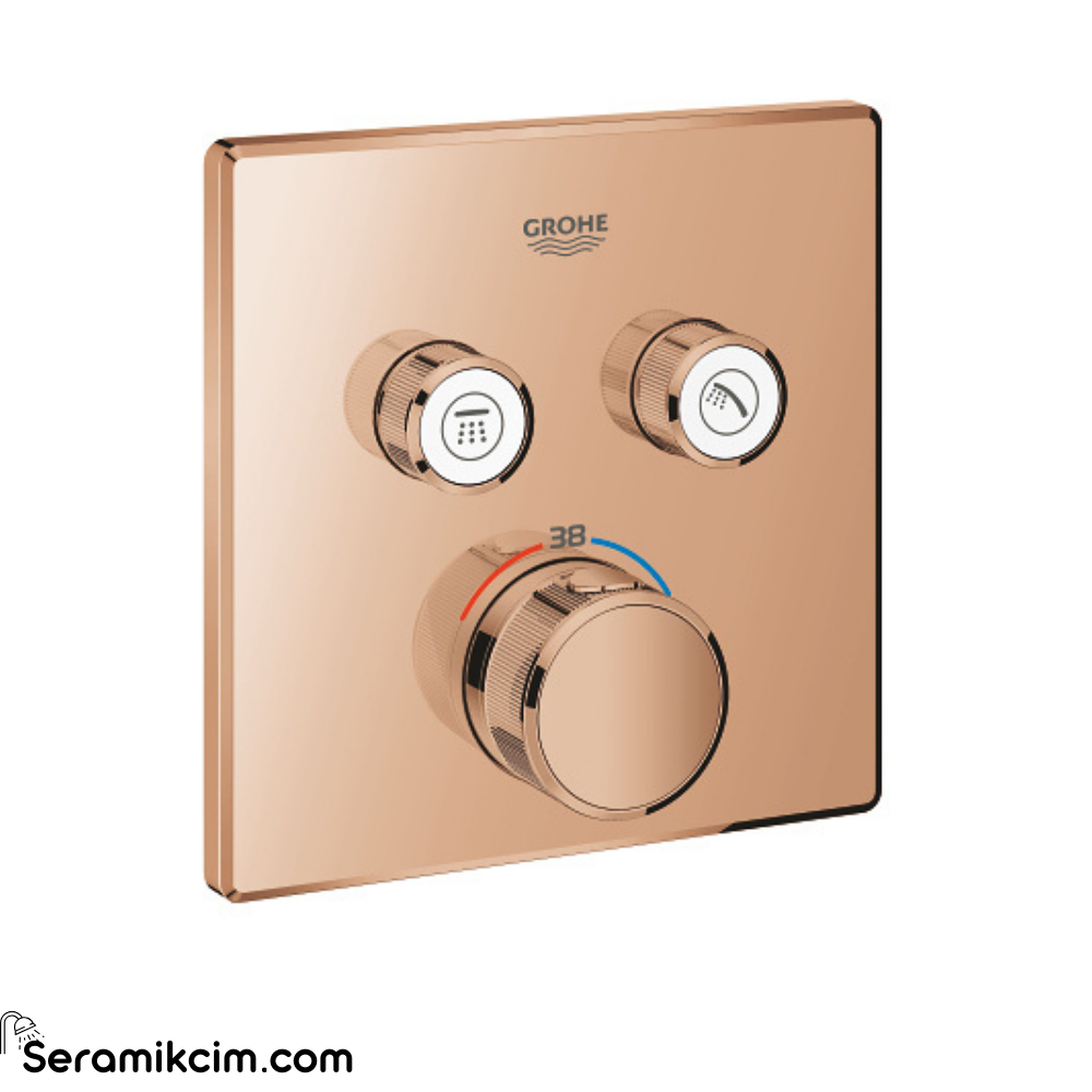 Grohe Grohtherm SmartControl Akış Kontrollü Ankastre Termostatik Banyo Bataryası (2 Yollu, Sıva Üstü Grubu), Parlak Bakır 29124DA0