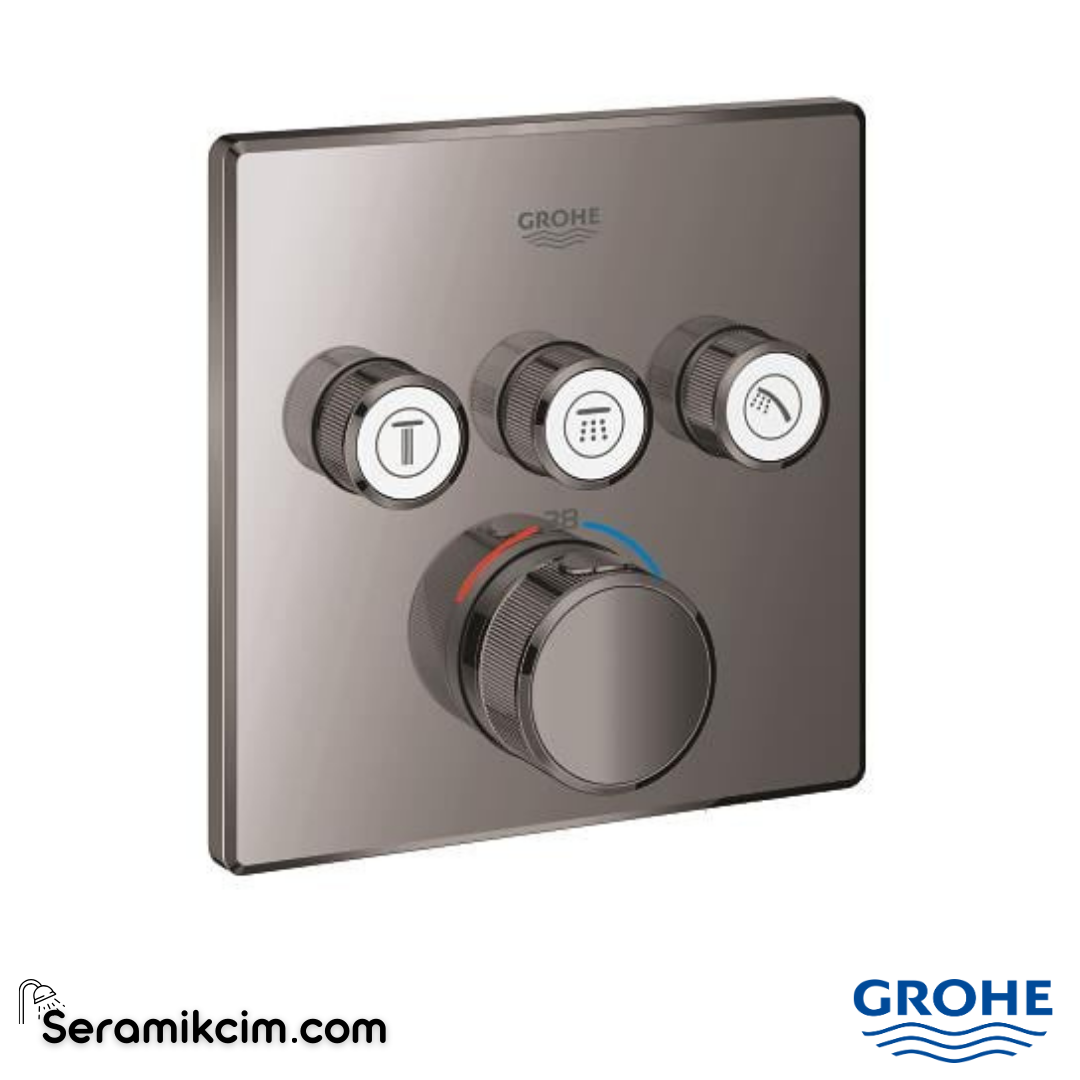 Grohe Grohtherm SmartControl Akış Kontrollü Ankastre Termostatik Banyo Bataryası (3 Yollu Sıva Üstü Grubu) Sert Grafit 29126A00 - 29126A00