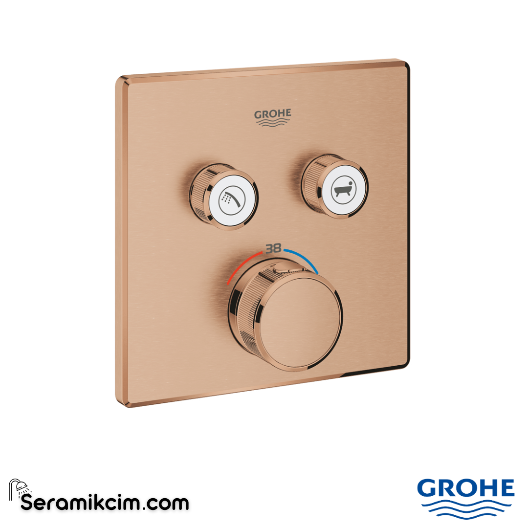 Grohe Grohtherm SmartControl Akış Kontrollü Ankastre Termostatik Banyo Bataryası (2 Yollu Sıva Üstü Grubu) Fırçalı Bakır 29124DL0 - 29124DL0