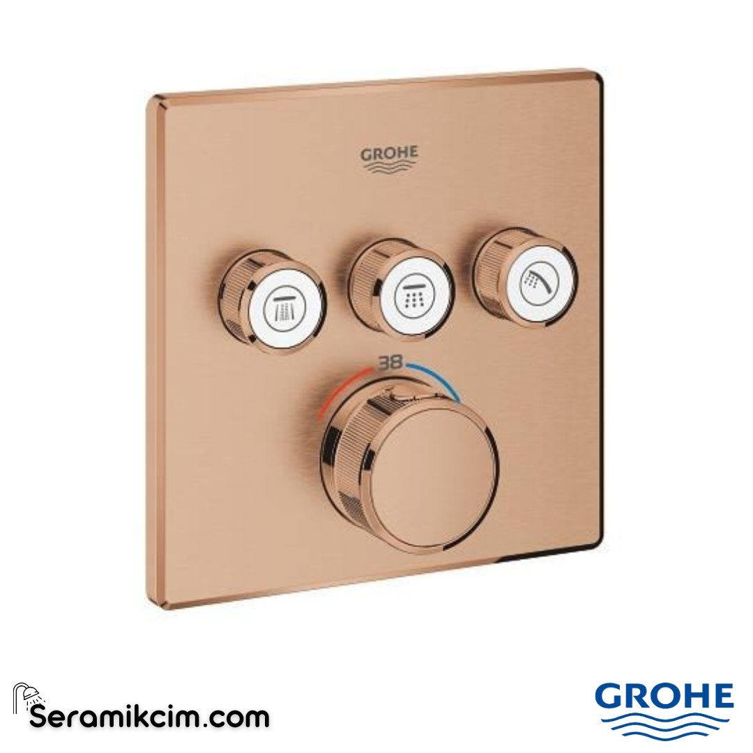 Grohe Grohtherm SmartControl Akış Kontrollü Ankastre Termostatik Banyo Bataryası (3 Yollu Sıva Üstü Grubu) Fırçalı Bakır 29126DL0 - 29126DL0