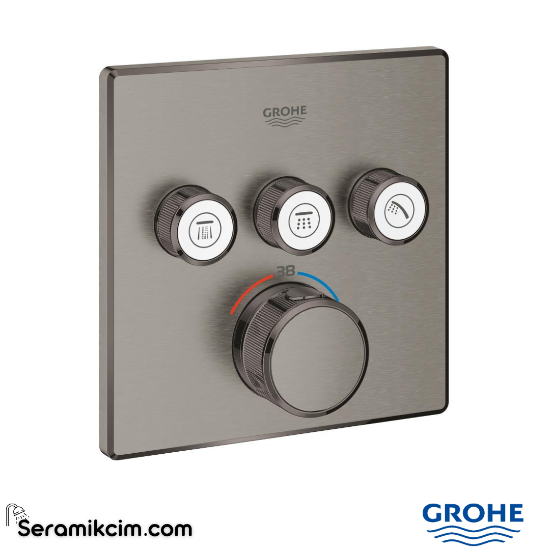 Grohe Grohtherm SmartControl Akış Kontrollü Ankastre Termostatik Banyo Bataryası (3 Yollu, Sıva Üstü Grubu), Fırçalı Sert Grafit 29126AL0 - 29126AL0
