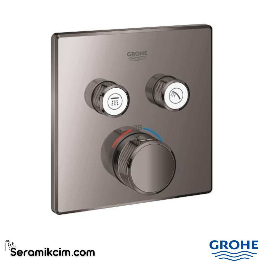 Grohe Grohtherm SmartControl Akış Kontrollü Ankastre Termostatik Banyo Bataryası (2 Yollu Sıva Üstü Grubu) Sert Grafit 29124A00 - 29124A00