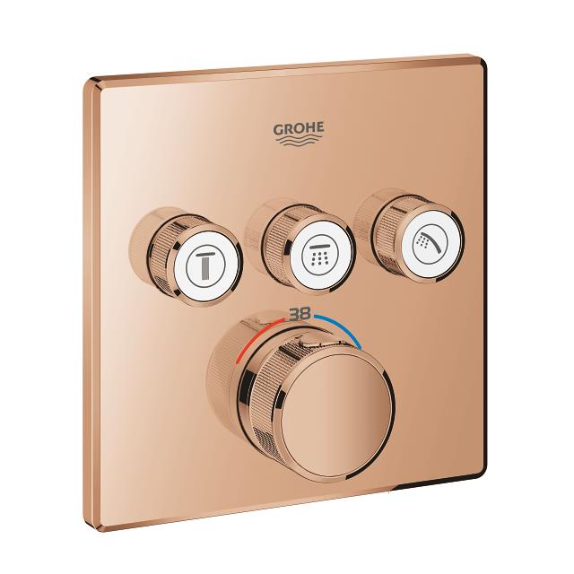 Grohe Grohtherm SmartControl Akış Kontrollü Ankastre Termostatik Banyo Bataryası (3 Yollu, Sıva Üstü Grubu), Parlak Bakır 29126DA0