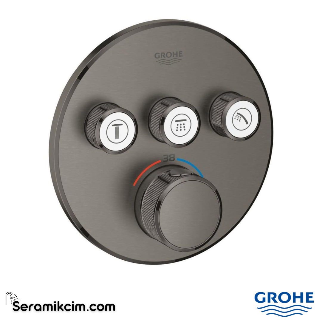 Grohe Grohtherm SmartControl Ankastre Termostatik Banyo/Duş Bataryası (Sıva Üstü Grubu) 3 Yollu Fırçalı Sert Grafit 29121AL0 - 29121AL0