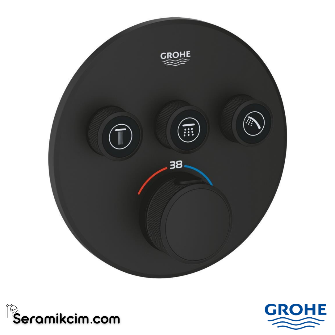 Grohe Grohtherm SmartControl Ankastre Termostatik Banyo/Duş Bataryası (Sıva Üstü Grubu) 3 Yollu Mat Siyah 29508KF0 - 29508KF0