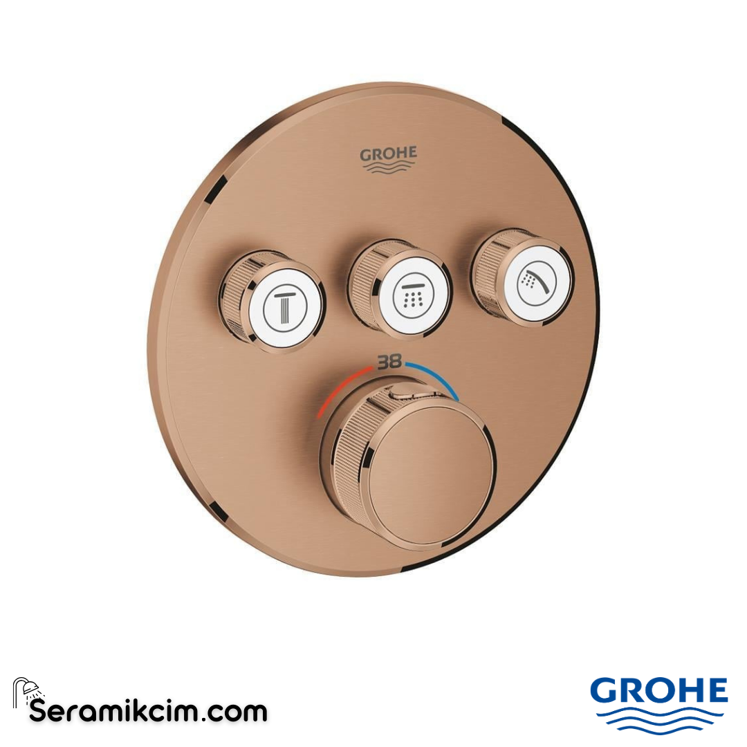 Grohe Grohtherm SmartControl Ankastre Termostatik Banyo/Duş Bataryası (Sıva Üstü Grubu) 3 Yollu Fırçalı Bakır 29121DL0 - 29121DL0