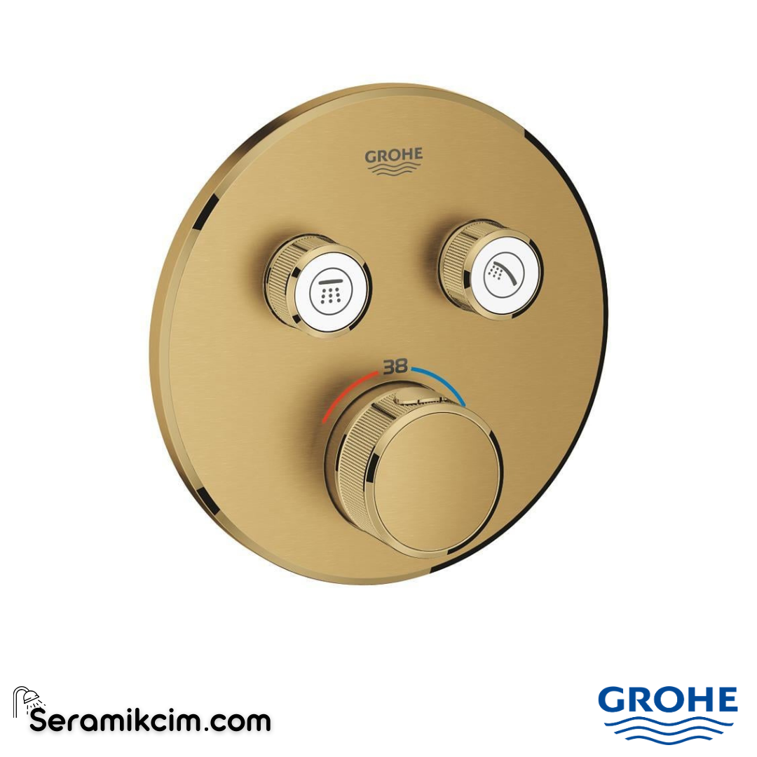 Grohe Grohtherm SmartControl Ankastre Termostatik Banyo Bataryası Çift Valfli Akış Kontrollü (Sıva Üstü Grubu) Fırçalı Altın 29119GN0 - 29119GN0