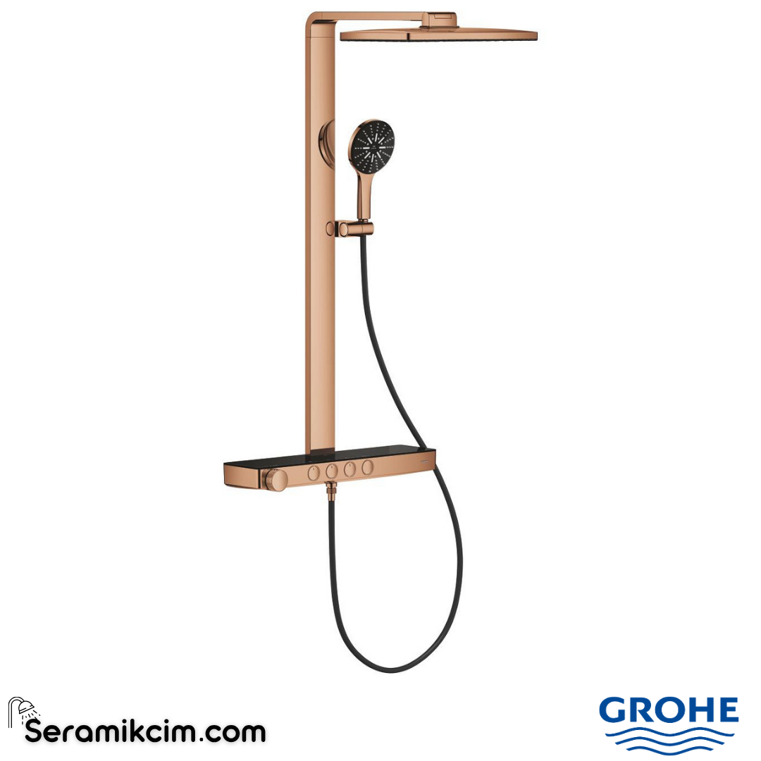 Grohe Rainshower Aqua Pure SmartControl Duş Sistemi, Duvara Monte, Termostatik Bataryalı Duş Kolonu, Parlak Bakır 100961DA00