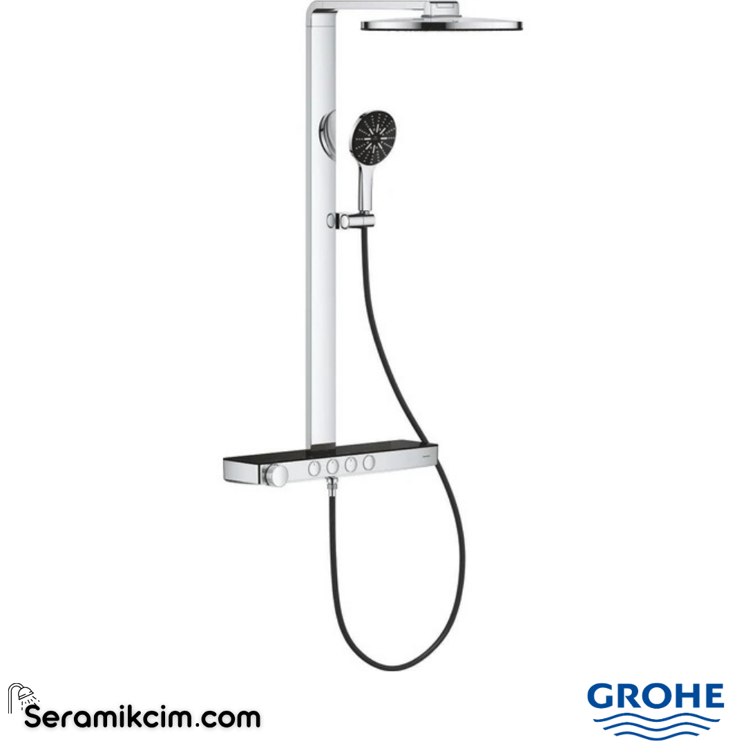Grohe Rainshower Aqua Pure SmartControl Duş Sistemi, Duvara Monte, Termostatik Bataryalı Duş Kolonu, Siyah-Krom 100964KI00