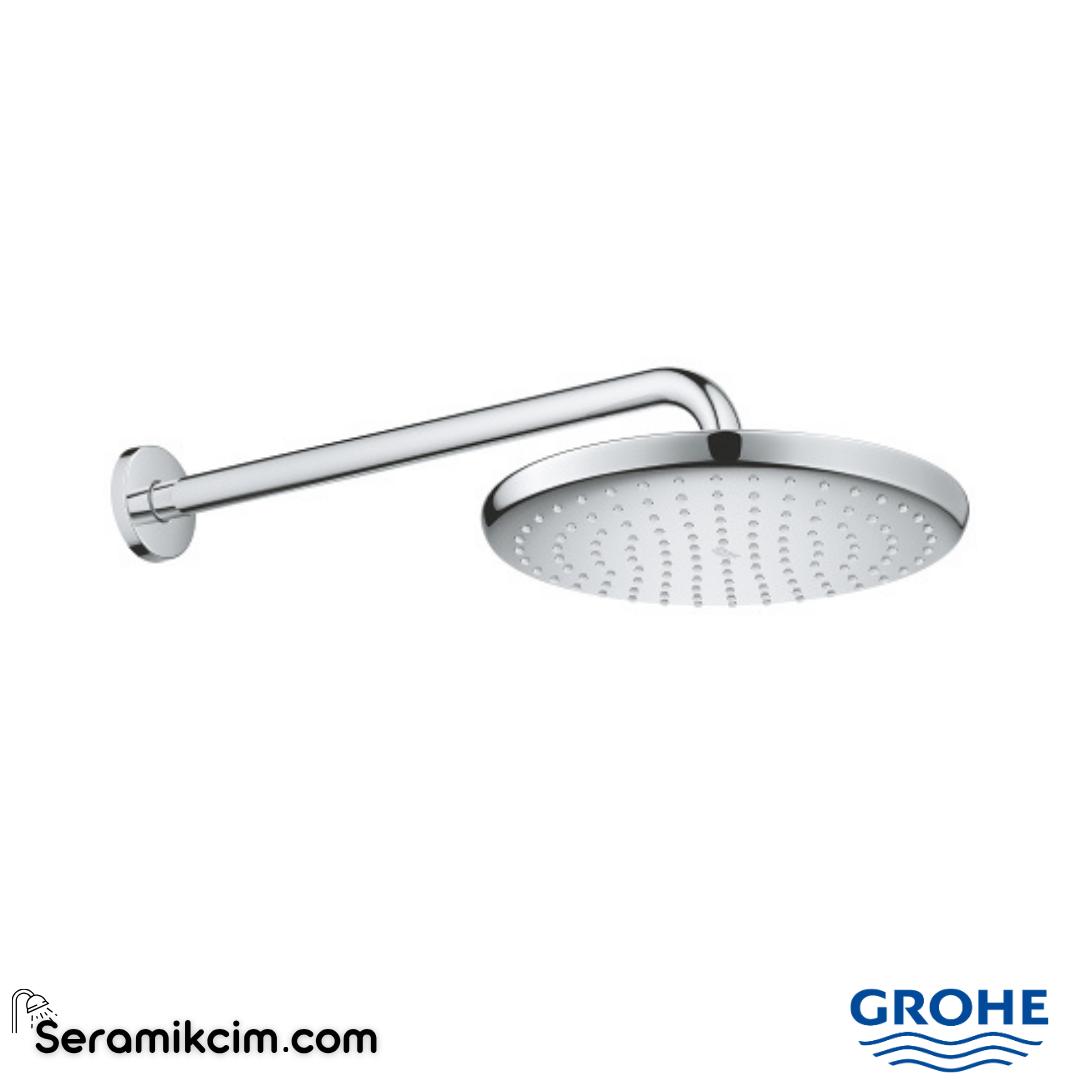 Grohe Tempesta 250 Yuvarlak Tepe Duşu Tek Fonksiyonlu, 25 cm (Duvardan Dirsek Dahil) Krom 26668000