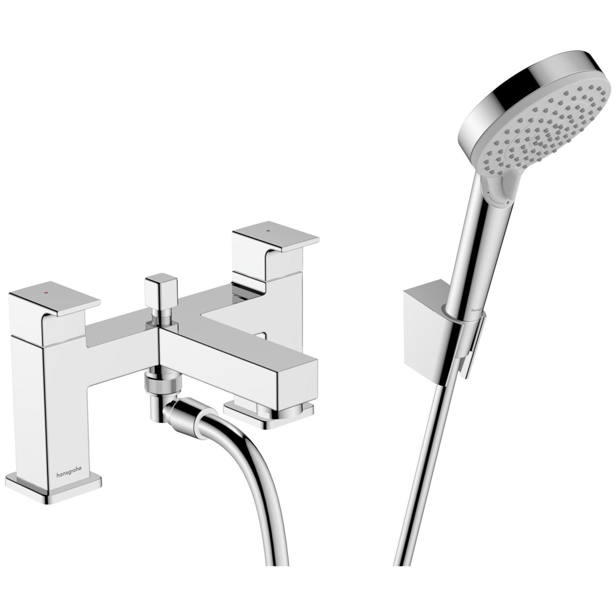 Hansgrohe 2-Hole Rim Mounted Bath Mixer With Diverter Valve And Vernis Blend Hand Shower Vario 71462000