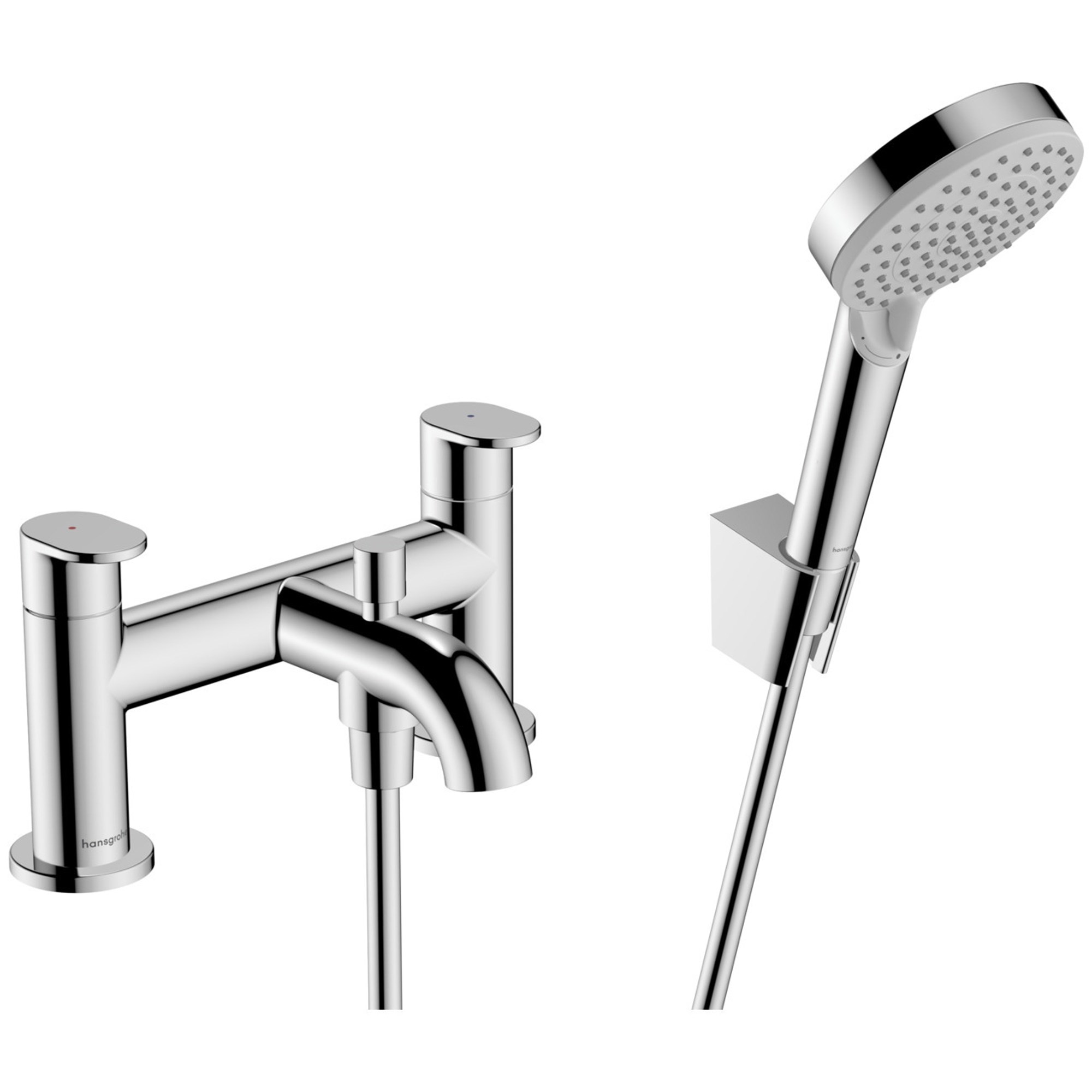 Hansgrohe 2-Hole Rim Mounted Bath Mixer With Diverter Valve And Vernis Blend Hand Shower Vario 71461000