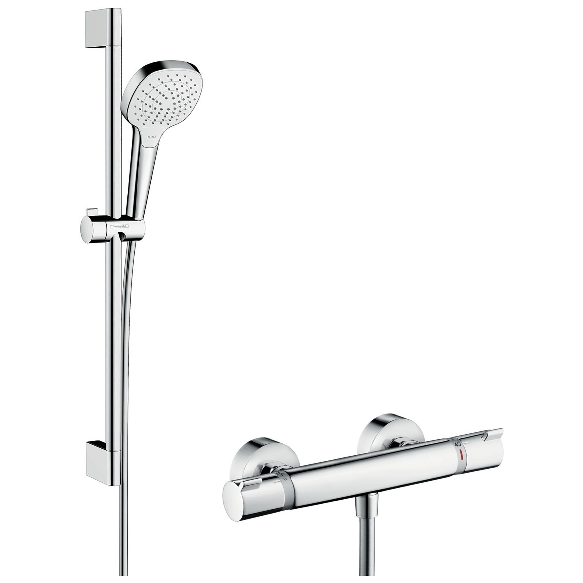 Hansgrohe Croma Select E Vario Termostatik Sürgülü Duş Seti 65 cm Ecostat Comfort Beyaz-Krom 27081400