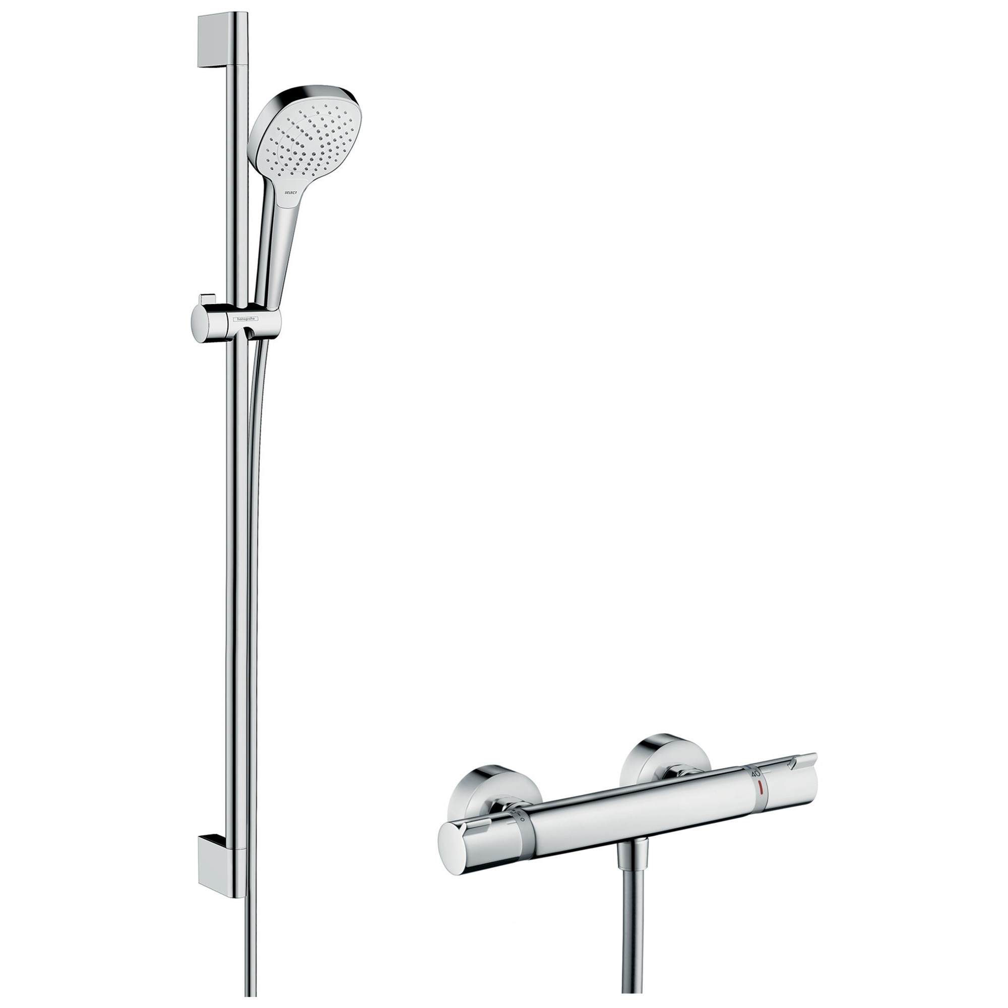 Hansgrohe Croma Select E Vario Termostatik Sürgülü Duş Seti 90 cm Ecostat Comfort Beyaz-Krom 27082400