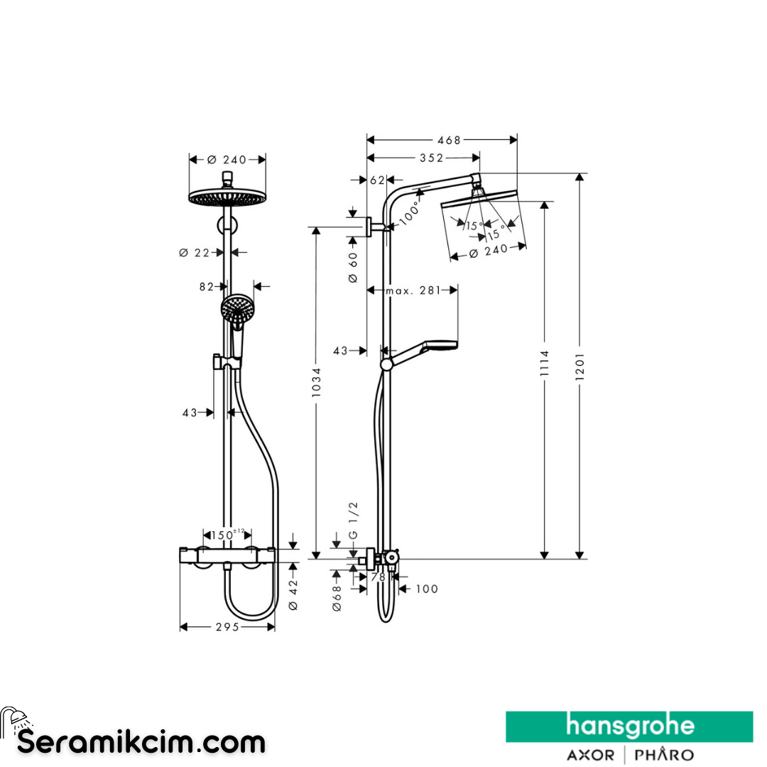 Hansgrohe Crometta Duşu Kolonu S240 1 Fonksiyonlu Ecosmart+Termostatik Krom 27268000