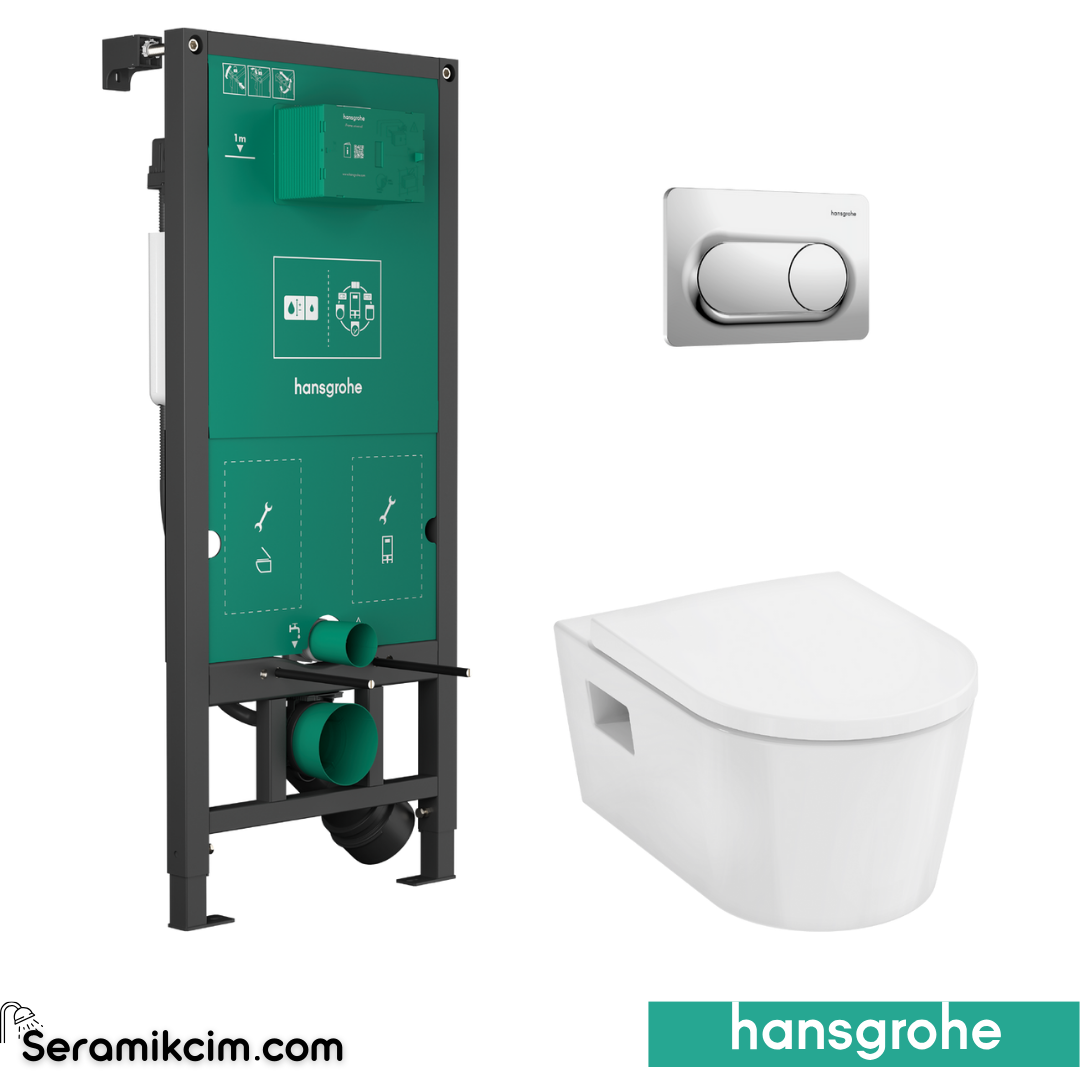 Hansgrohe Elupura Original S iframe Gömme Rezervuar + iframe Original S Kumanda Paneli Parlak Krom + EluPura Klozet Kapağı Beyaz 60302450