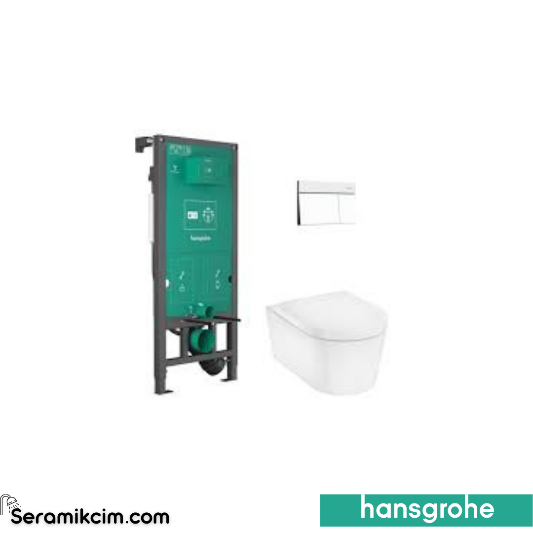 Hansgrohe Elupura S Iframe Gömme Rezervuar + iframe Element E Mat Beyaz Kumanda Paneli + EluPura Asma Klozet + Klozet Kapağı Set Beyaz 60303700