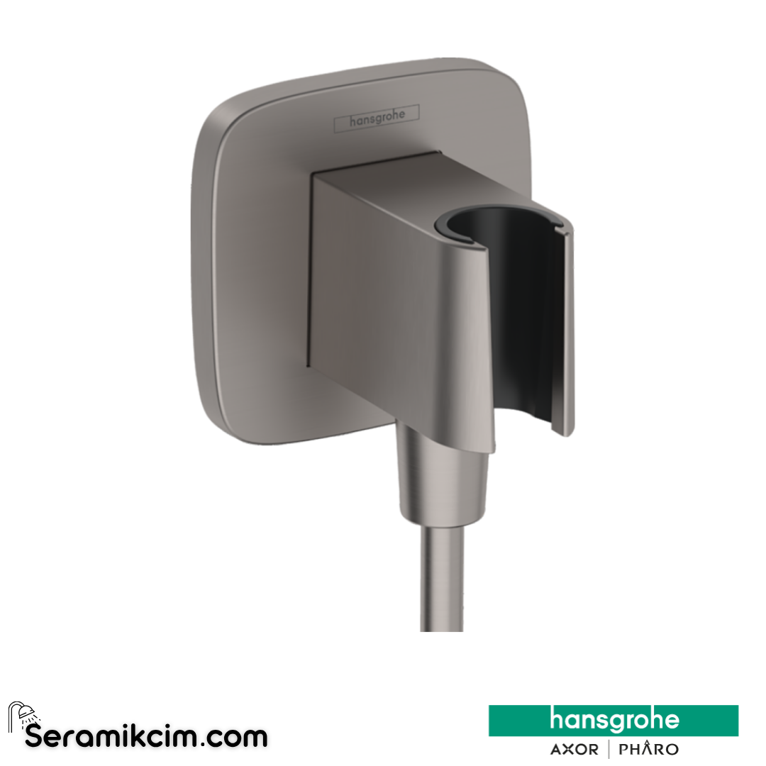 Hansgrohe Fixfit Q Duş Askılı Çıkış Dirseği - Mat Siyah Krom 26887340 - 26887340