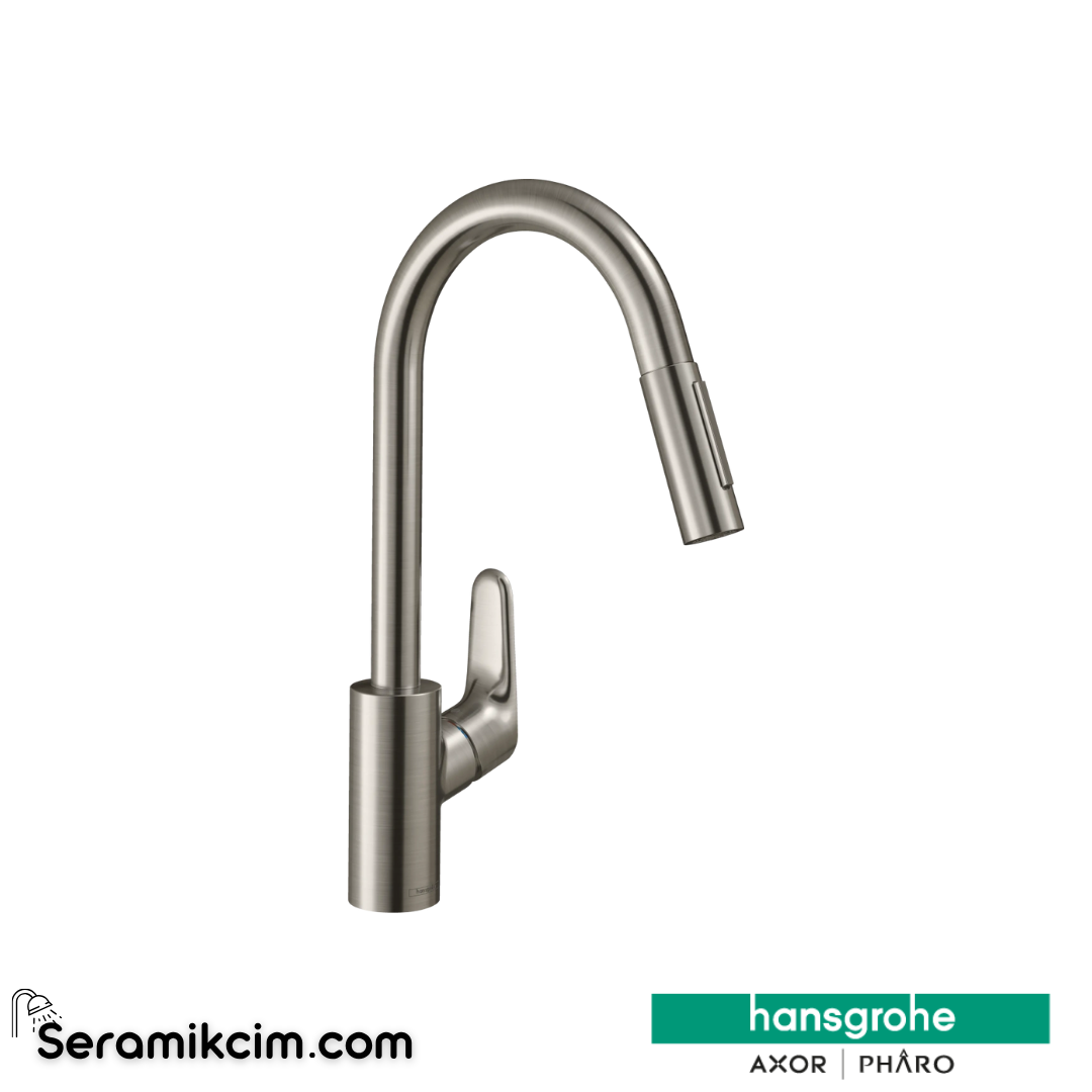 Hansgrohe Focus M41 H240 Tek Kollu Eviye Bataryası Spiralli Paslanmaz Çelik 73880800