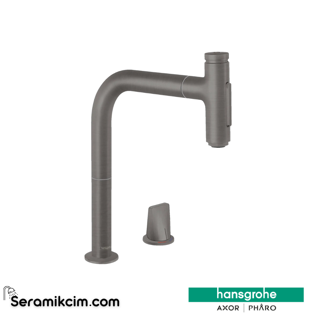 Hansgrohe Metris Select M71 H200 Eviye Bataryası 2 Delikli 2 Jet Spiralli Mat Siyah Krom 73818340