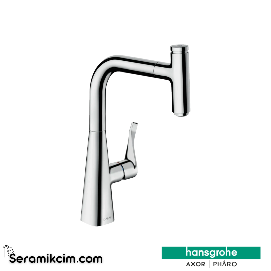Hansgrohe Metris Select M71 H240 Tek Kollu Eviye Bataryası Spiralli sBox Krom 73802000