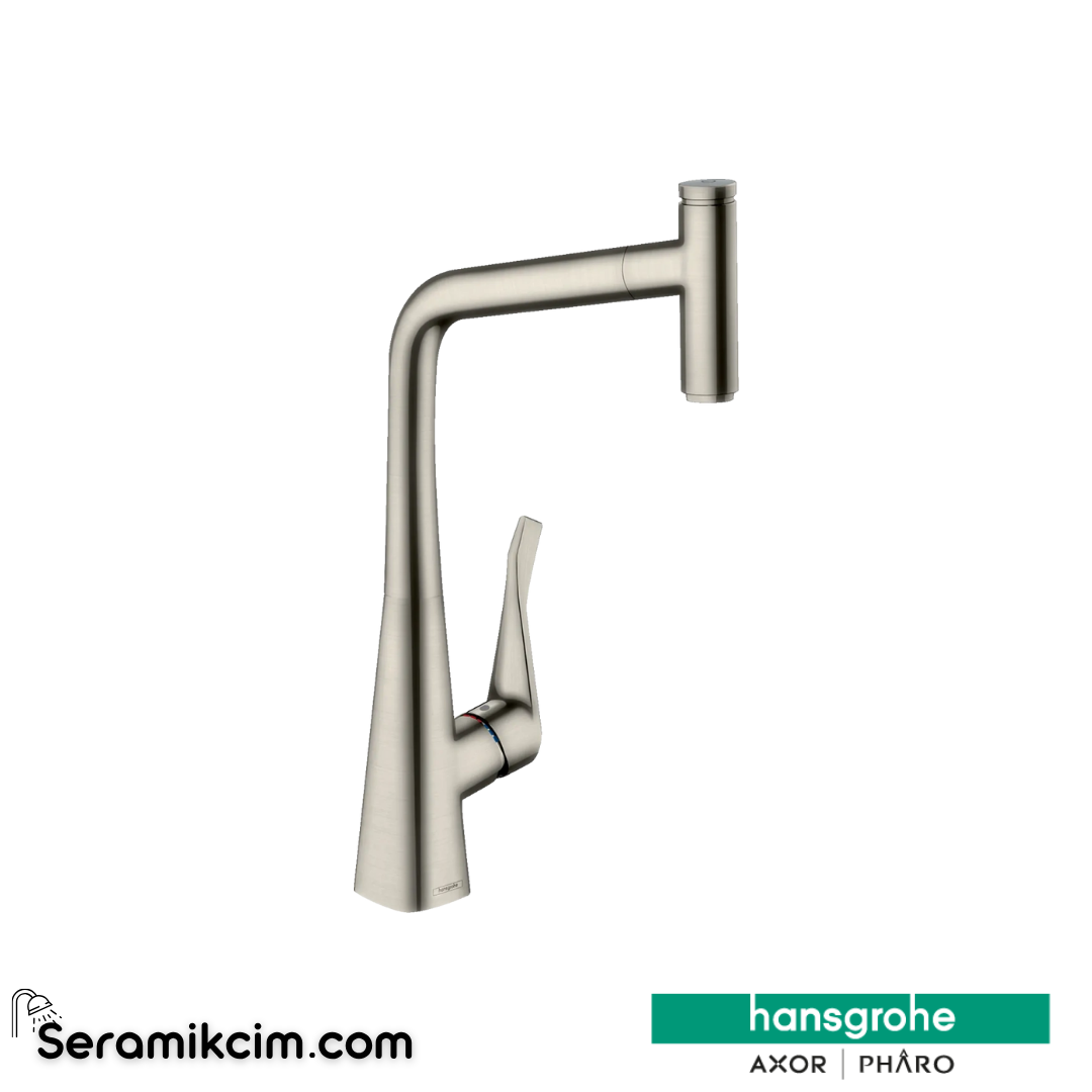 Hansgrohe Metris Select M71 H320 Tek Kollu Eviye Bataryası Spiralli sBox Paslanmaz Çelik  73803800