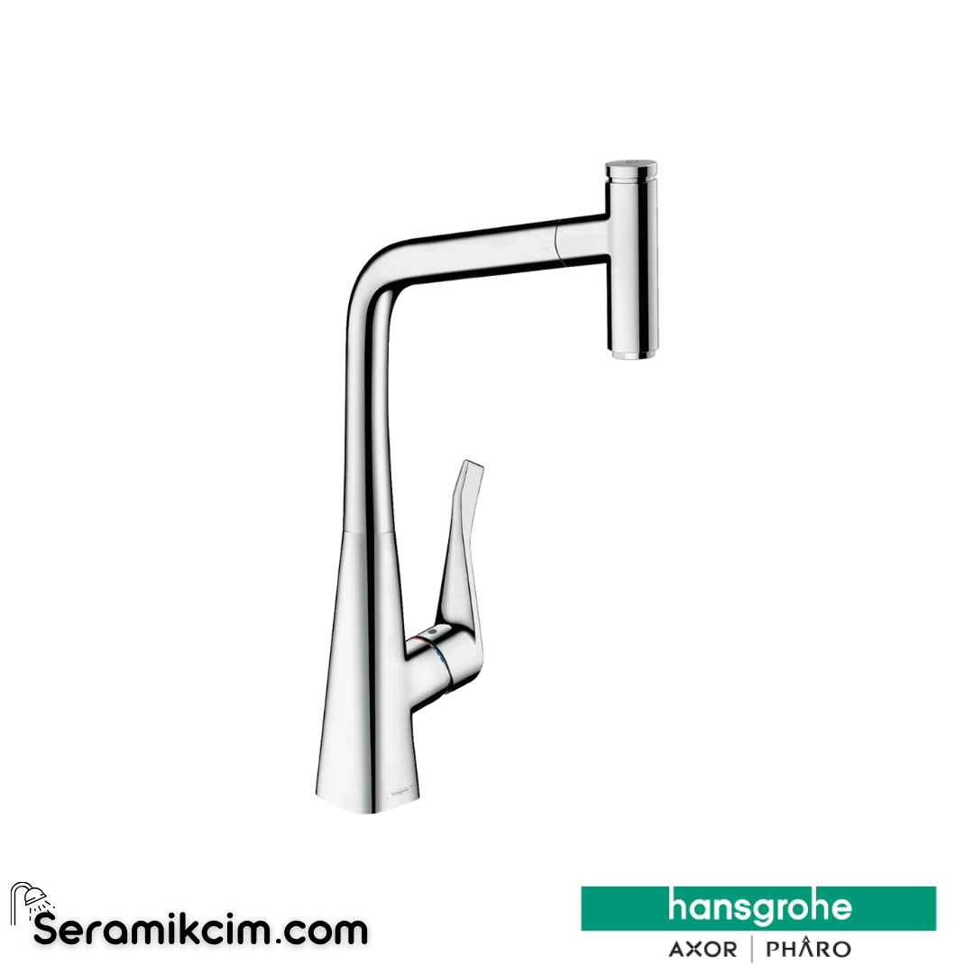 Hansgrohe Metris Select M71 H320 Tek Kollu Eviye Bataryası Spiralli sBox Krom  73803000