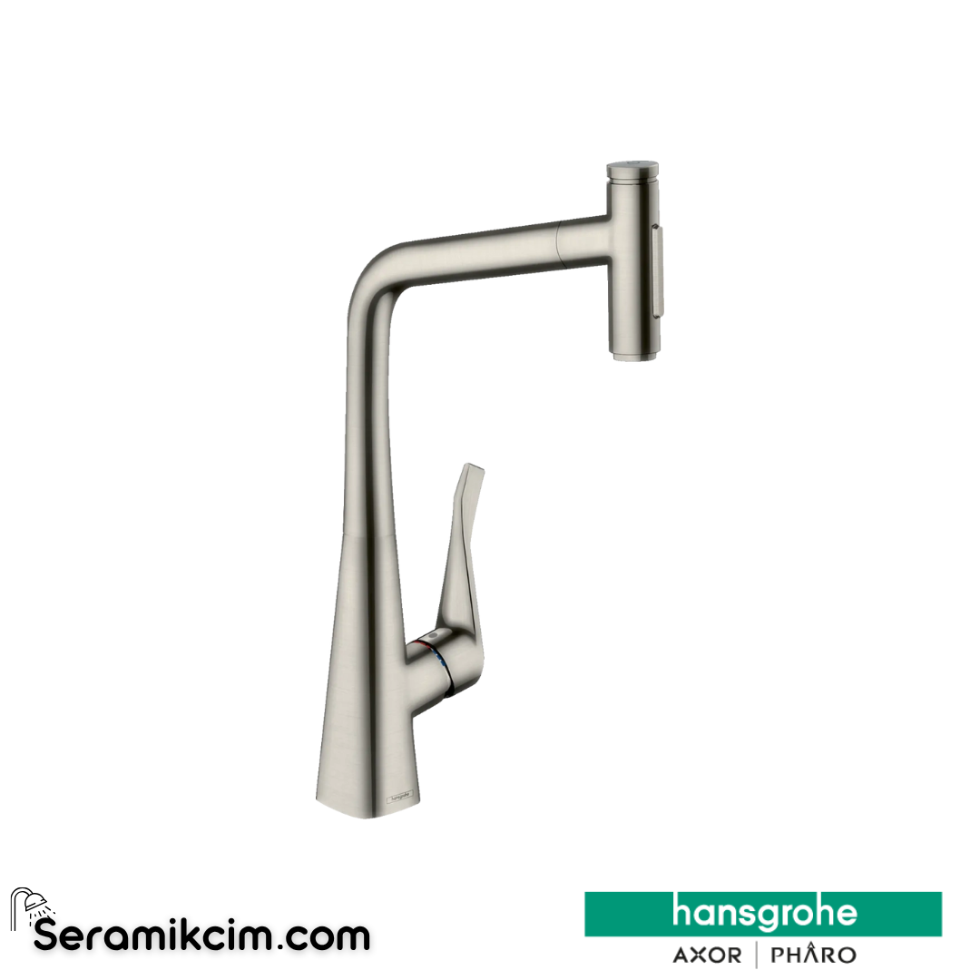 Hansgrohe Metris Select M71 H320 Tek Kollu Eviye Bataryası Spiralli 2 Jet sBox Paslanmaz Çelik 73816800
