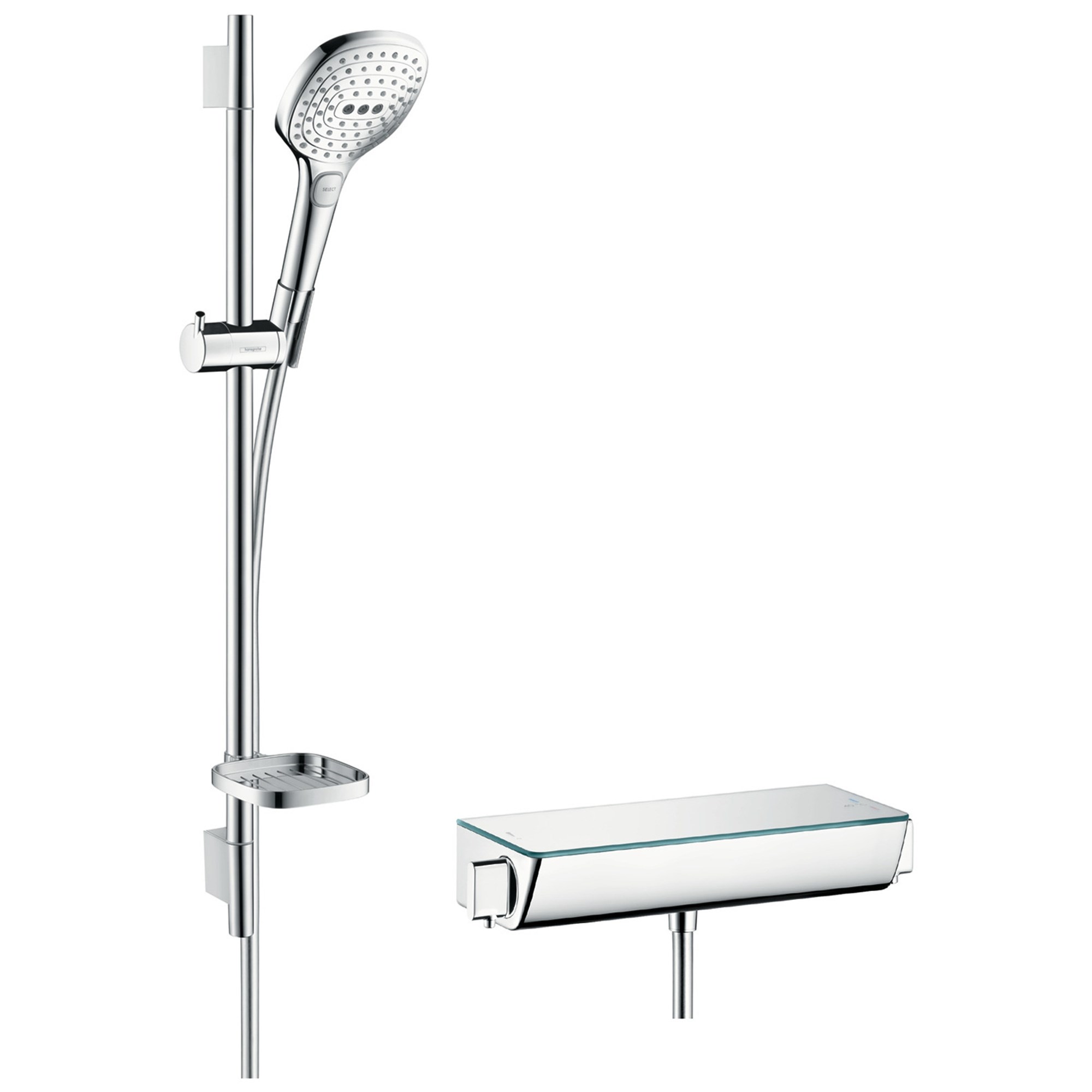 Hansgrohe Raindance Select E Termostatik Sürgülü Duş Seti 65 cm 120 El Duşlu Ecostat Select Beyaz-Krom 27038400