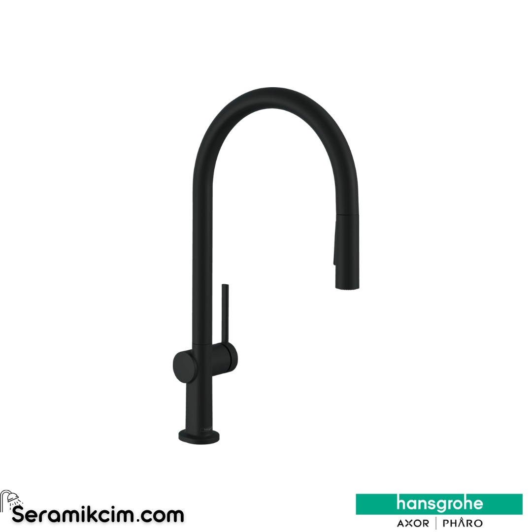Hansgrohe Talis M54 Eviye Bataryası 210 2 Fonksiyonlu Ecosmart+ Spiralli Mat Siyah 72842670