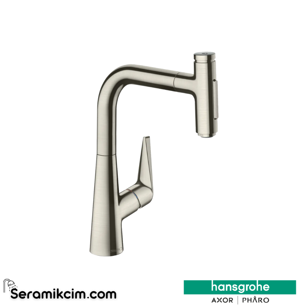 Hansgrohe Talis Select M51 H220 Tek Kollu Eviye Bataryası Spiralli 2 Jet Sbox Paslanmaz Çelik 73868800