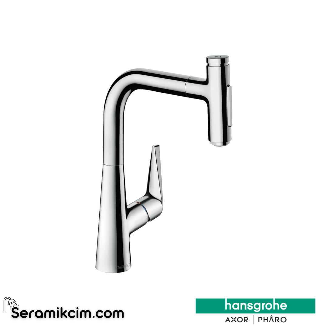 Hansgrohe Talis Select M51 H220 Tek Kollu Eviye Bataryası Spiralli 2 Jet Sbox Krom 73868000