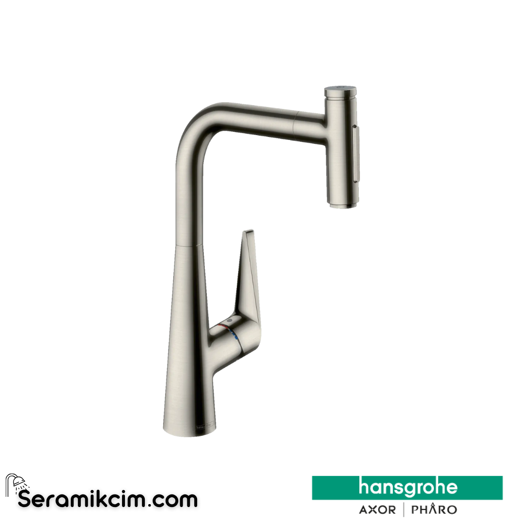 Hansgrohe Talis Select M51 H300 Tek Kollu Eviye Bataryası Spiralli 2 Jet Sbox Paslanmaz Çelik 73867800