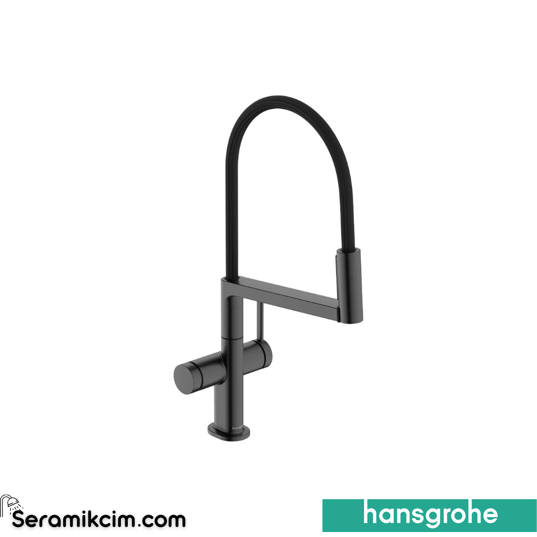 Hansgrohe Talis Select M54 Powderspray Tek Kollu Eviye Bataryası Semi-Pro, 3 Fonksiyonlu Mat Siyah Krom 72861340