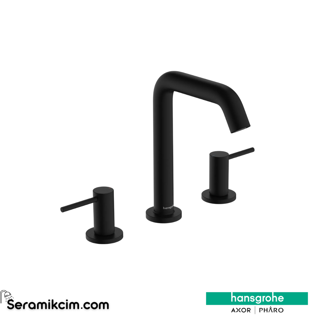 Hansgrohe Tecturis S 150 Lavabo Bataryası 3 Delikli Ecosmart+ Bas-Aç Gider Seti İle Mat Siyah 73330670