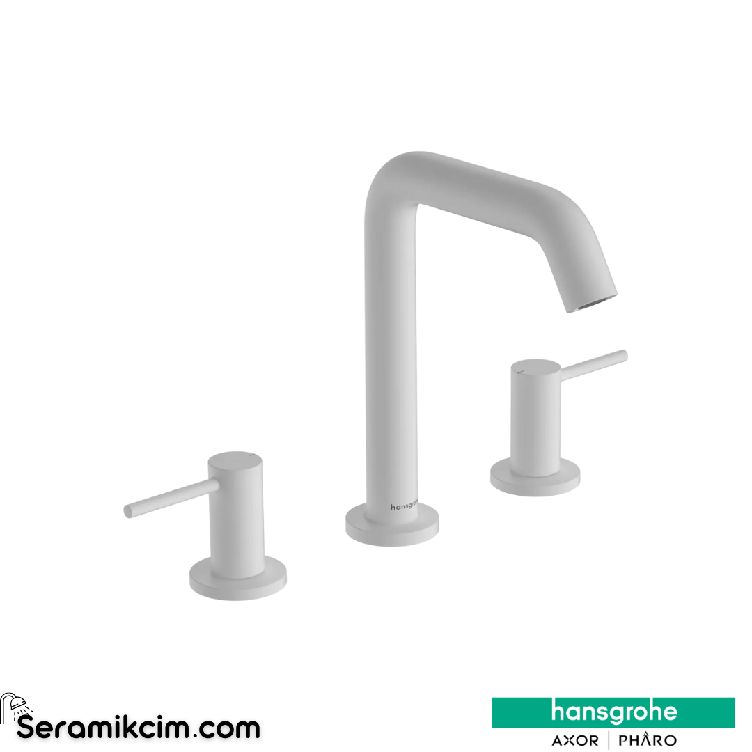 Hansgrohe Tecturis S 150 Lavabo Bataryası 3 Delikli Ecosmart+ Bas-Aç Gider Seti İle Mat Beyaz 73330700