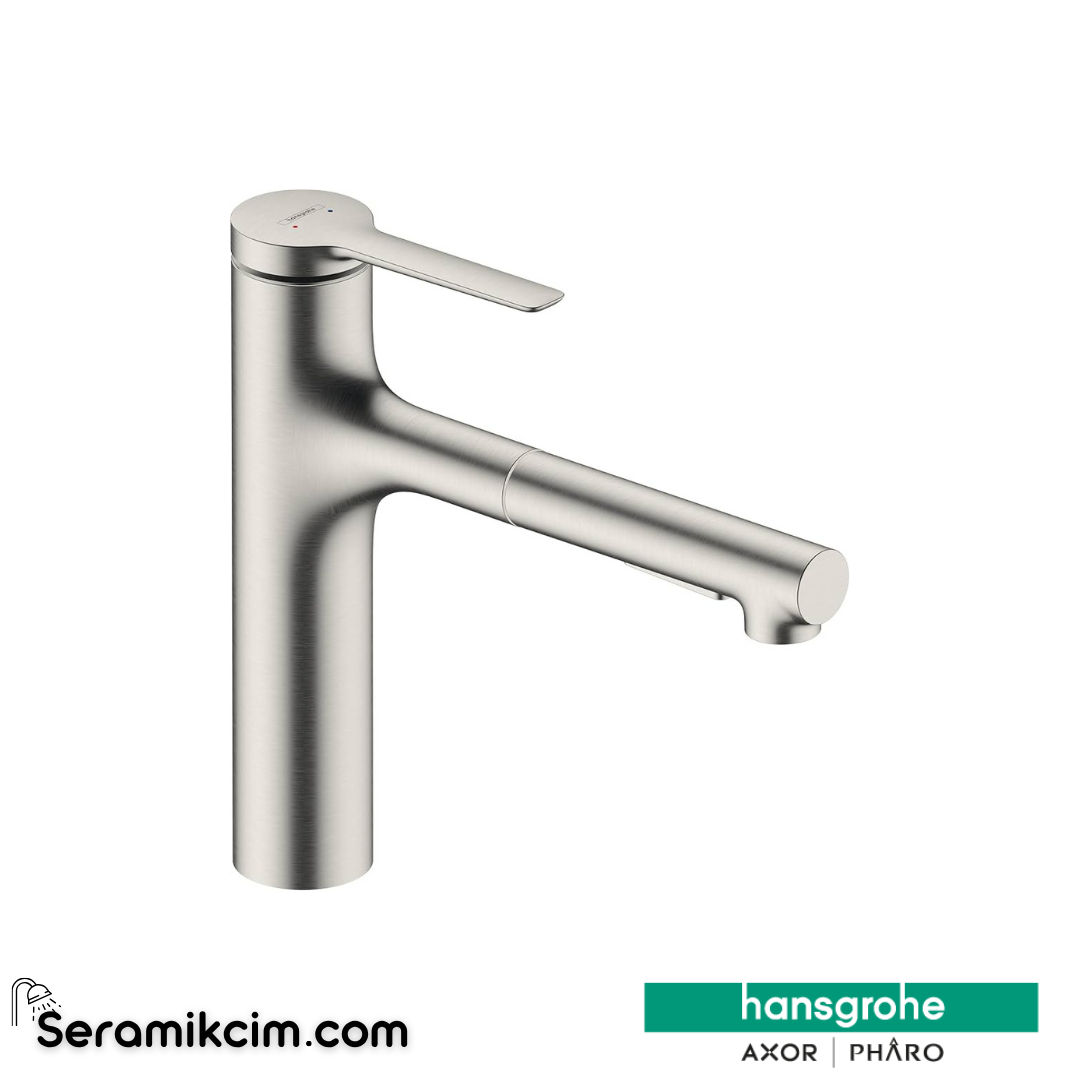 Hansgrohe Zesis M33 Tek Kollu Eviye Bataryası 160, 2Jet Spiralli Paslanmaz Çelik 74801800