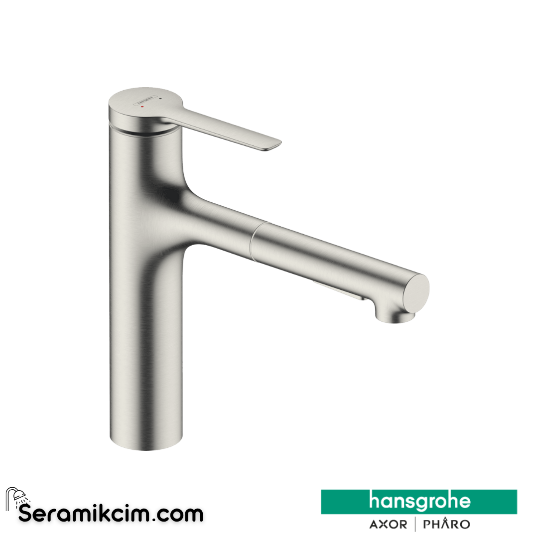 Hansgrohe Zesis M33 Tek Kollu Eviye Bataryası, 160, 2Jet,Spiralli Paslanmaz Çelik 74804800