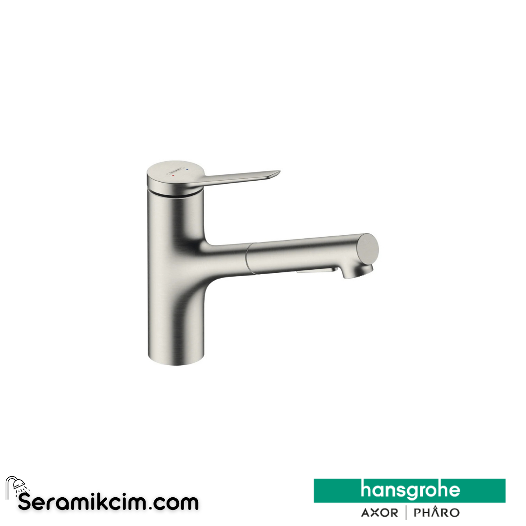 Hansgrohe Zesis M33 Tek Kollu Eviye Bataryası 150, 2Jet, Spiralli Paslanmaz Çelik 74803800