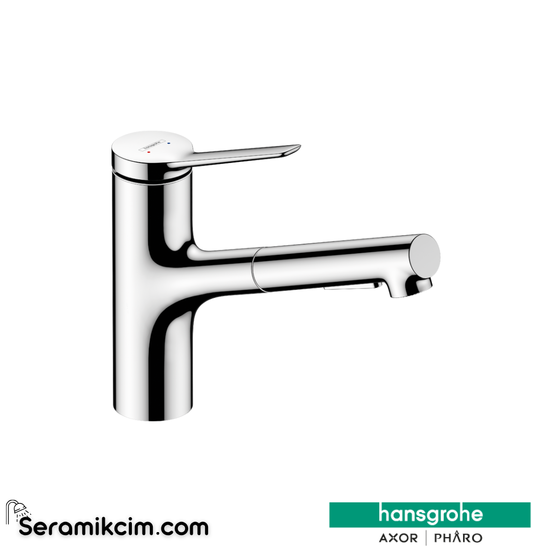 Hansgrohe Zesis M33 Tek Kollu Eviye Bataryası 150, Eco, Çekil Eviye Bataryası El Duşu, 2Jet Spiralli Krom 74810000